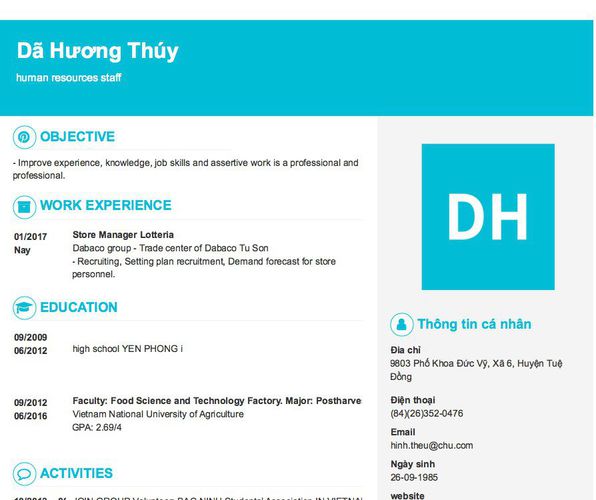 Mẫu CV human resources staff