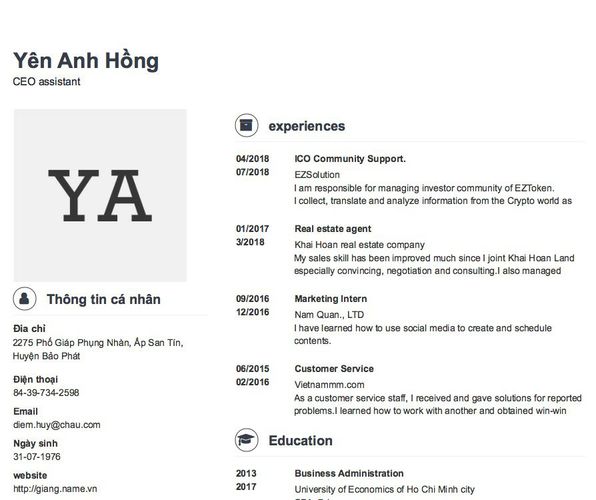 Mẫu CV CEO assistant
