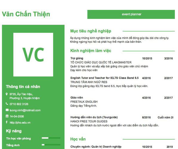Mẫu CV   event planner