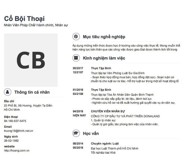 Mẫu CV Nhân Viên Pháp Chế/ Hành chính, Nhân sự