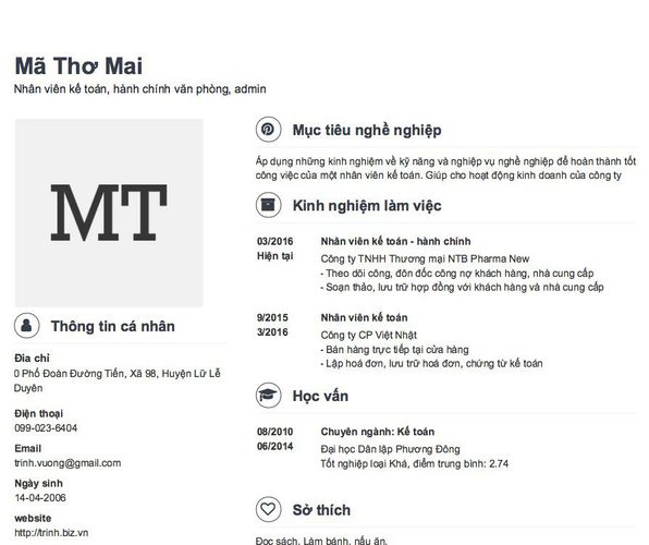 Mẫu CV Nhân viên kế toán, hành chính văn phòng, admin