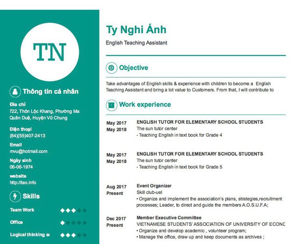 Mẫu CV English Teaching Assistant