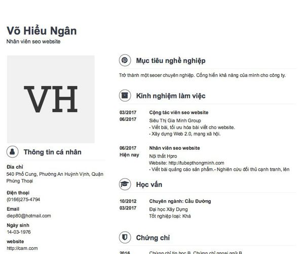 Mẫu CV Nhân viên seo website