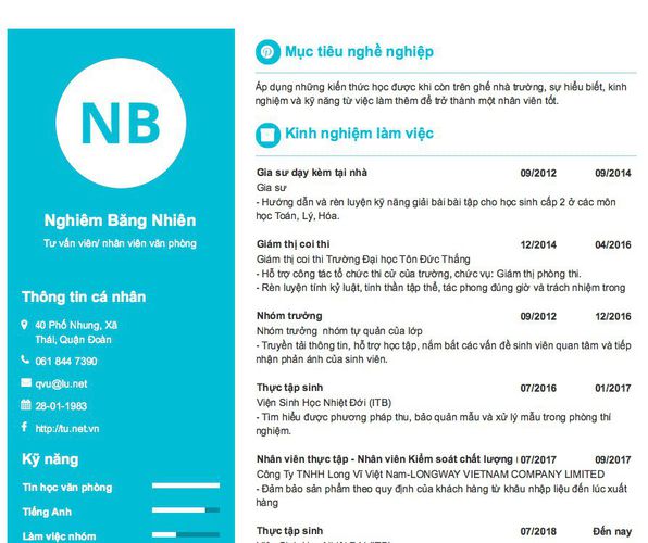 Mẫu CV Tư vấn viên/ nhân viên văn phòng