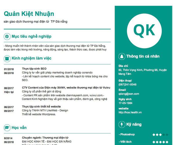 Mẫu CV sàn giao dịch thương mại điện tử  TP Đà nẵng