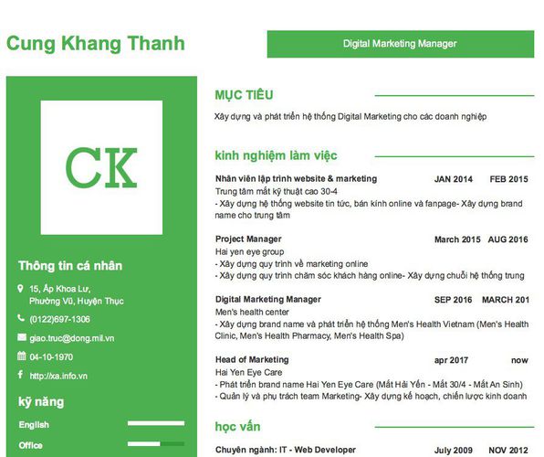 Mẫu CV Digital Marketing Manager