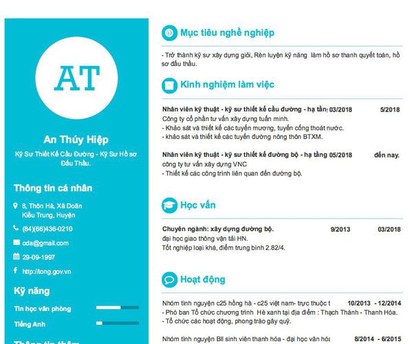 Gợi ý cách viết Mẫu CV tham khảo Kỹ Sư Thiết Kế Cầu Đường - Kỹ Sư Hồ sơ Đấu Thầu.