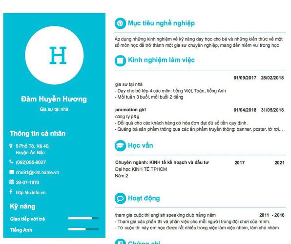 Gợi ý cách viết Mẫu CV tham khảo Gia sư tại nhà