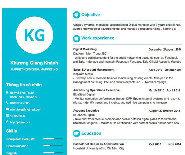 Mẫu CV MARKETING/DIGITAL MARKETING