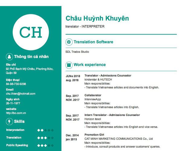 Mẫu CV translator - INTERPRETER