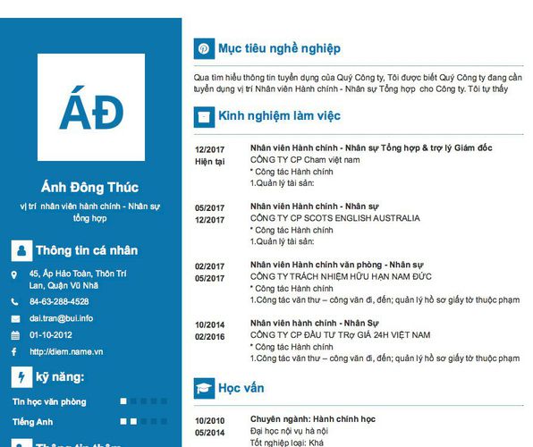 Gợi ý cách viết Mẫu CV tham khảo vỊ trí  nhân viên hành chính - Nhân sự tổng hợp