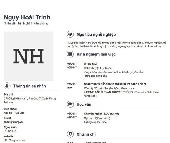 Mẫu CV Nhân viên hành chính văn phòng