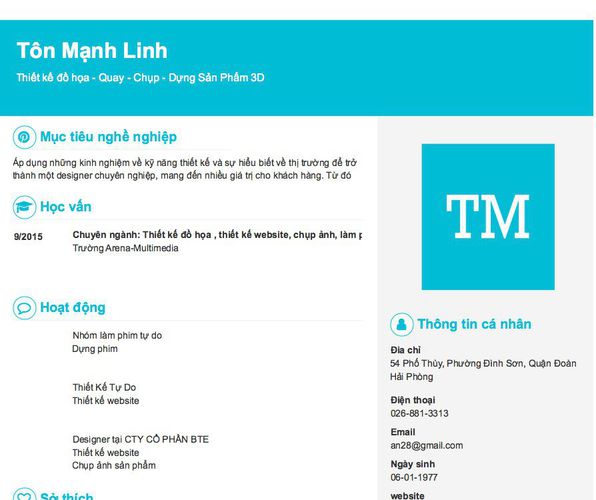 Mẫu CV Thiết kế đồ họa - Quay - Chụp - Dựng Sản Phẩm 3D