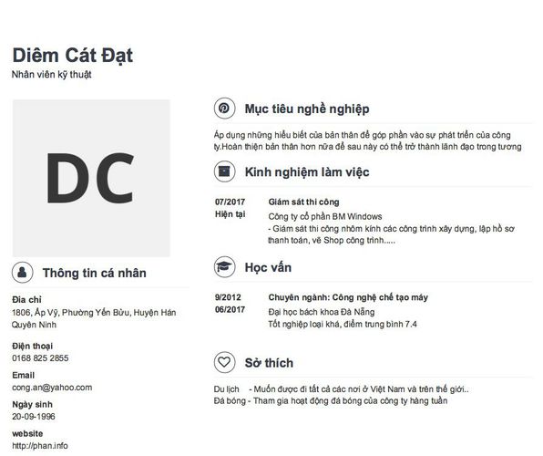 Mẫu CV Nhân viên kỹ thuật