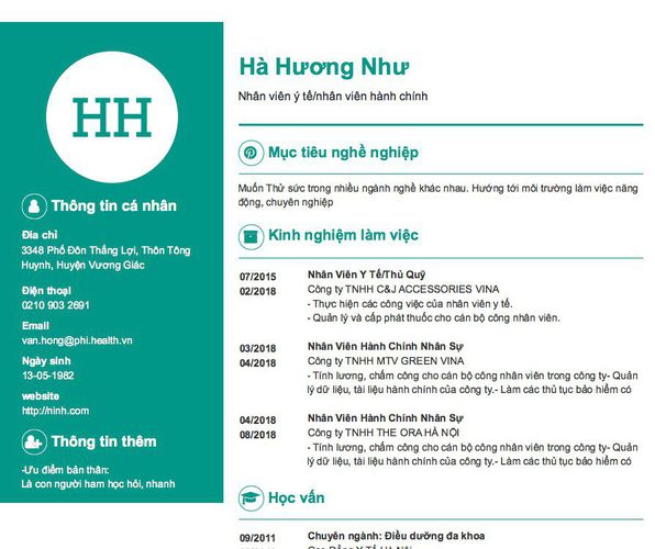 Gợi ý cách viết Mẫu CV tham khảo Nhân viên ý tế/nhân viên hành chính
