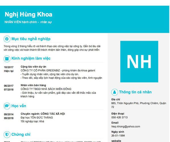 Mẫu CV NHÂN VIÊN hành chính -  nhân sự