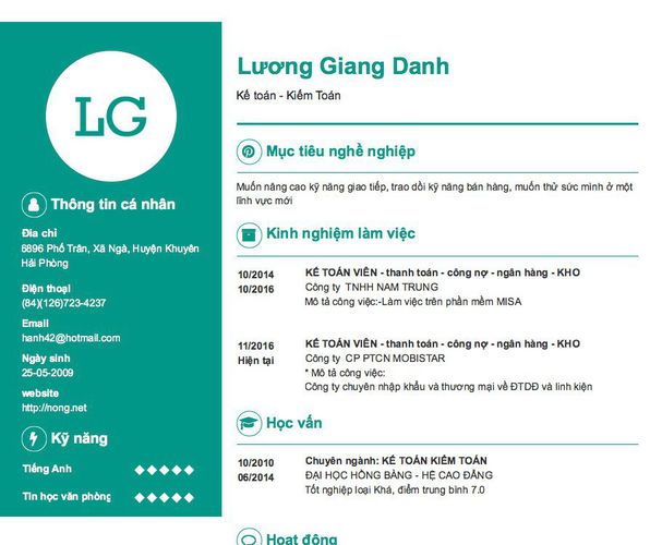 Mẫu CV Kế toán - Kiểm Toán