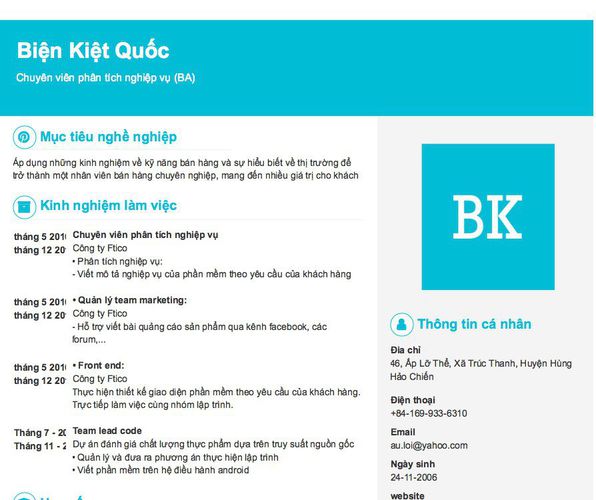 Gợi ý cách viết Mẫu CV tham khảo Chuyên viên phân tích nghiệp vụ (BA)