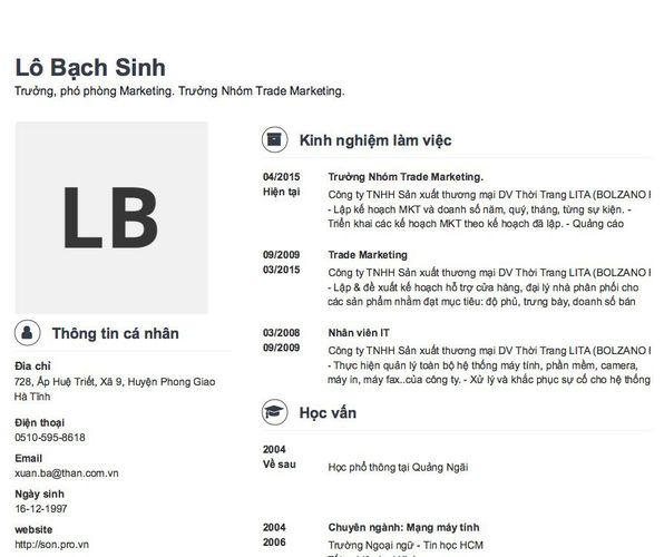 Mẫu CV Trưởng, phó phòng Marketing. Trưởng Nhóm Trade Marketing.