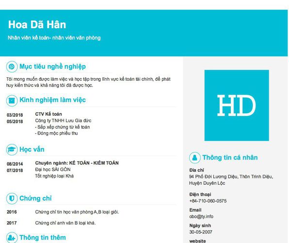 Mẫu CV Nhân viên kế toán- nhân viên văn phòng