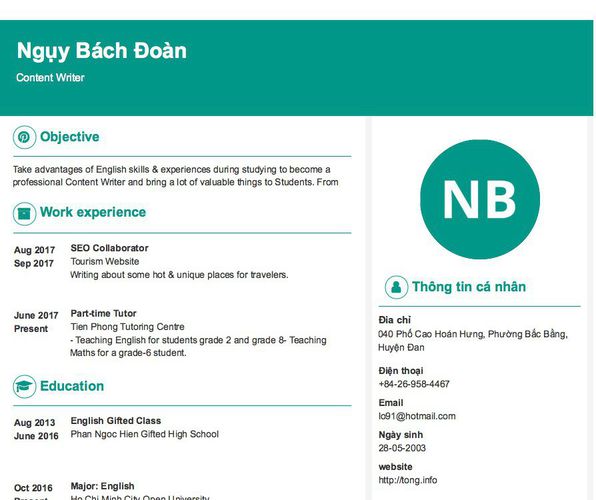 Mẫu CV Content Writer