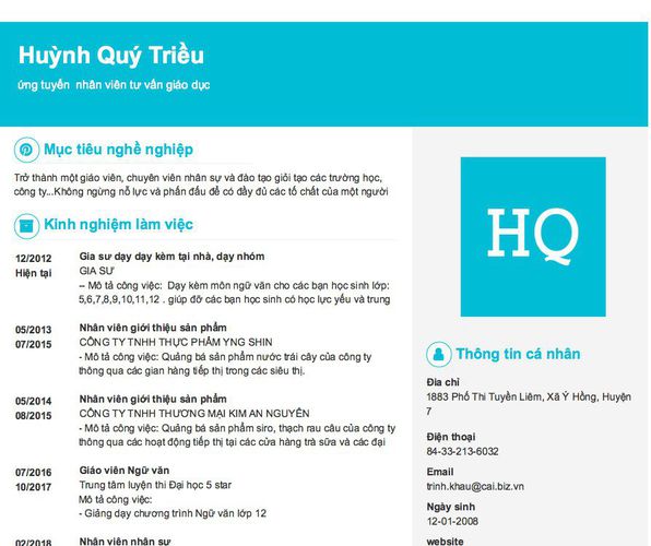 Gợi ý cách viết Mẫu CV tham khảo ứng tuyển  nhân viên tư vấn giáo dục