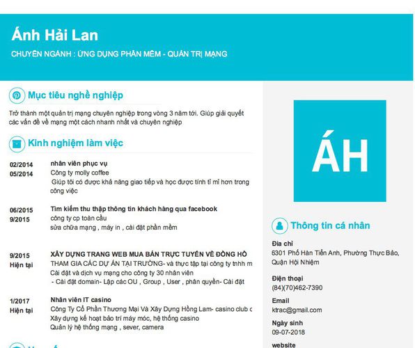 Mẫu CV CHUYÊN NGÀNH : ỨNG DỤNG PHẦN MỀM - QUẢN TRỊ MẠNG