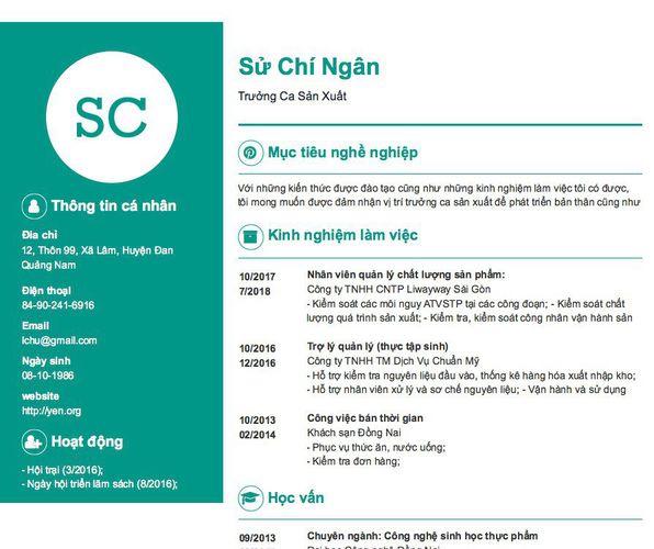 Gợi ý cách viết Mẫu CV tham khảo Trưởng Ca Sản Xuất