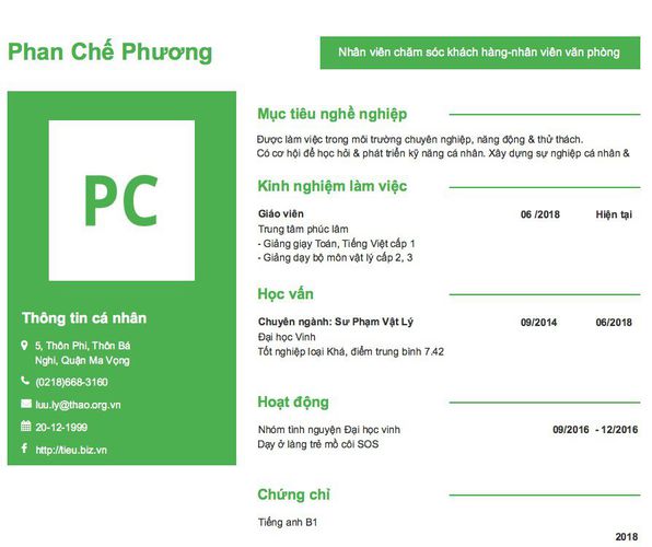Mẫu CV Nhân viên chăm sóc khách hàng-nhân viên văn phòng