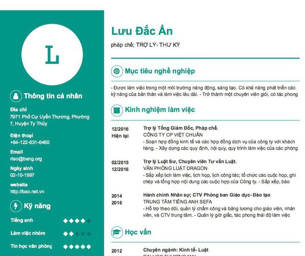 Mẫu CV pháp chế; TRỢ LÝ- THƯ KÝ