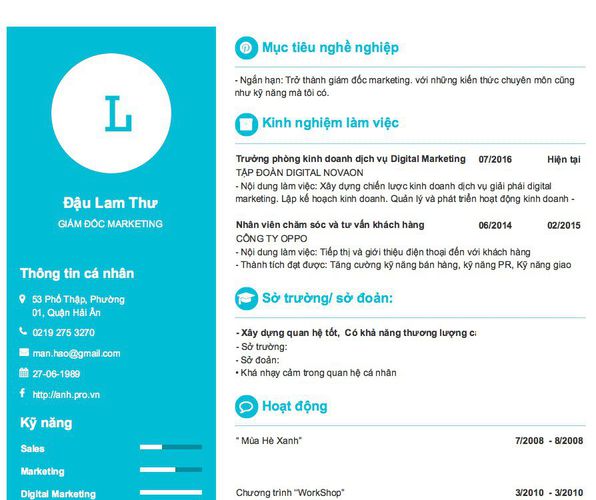 Mẫu CV GIÁM ĐỐC MARKETING