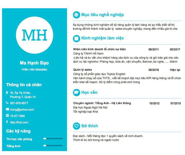 Mẫu CV Nhân viên telesales