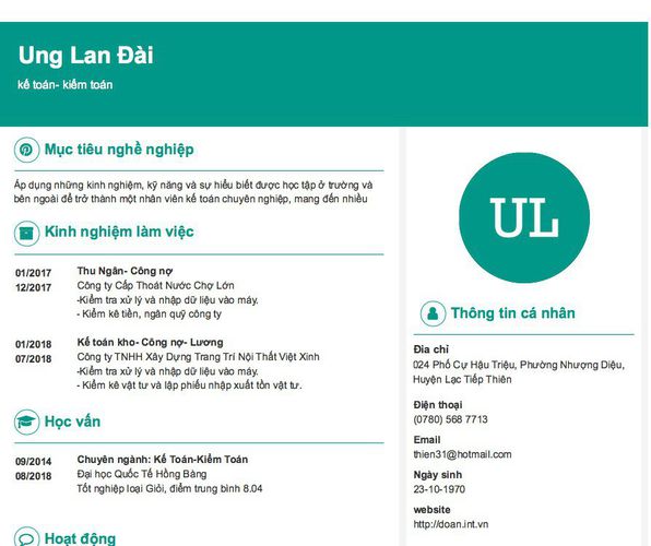 Mẫu CV kế toán- kiểm toán