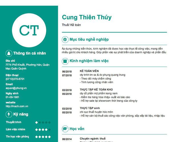Mẫu CV Thuế/ Kế toán