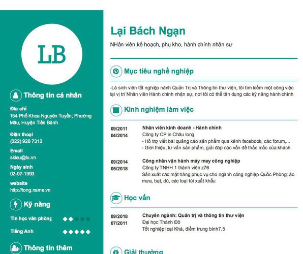 Gợi ý cách viết Mẫu CV tham khảo NHân viên kế hoạch, phụ kho, hành chính nhân sự