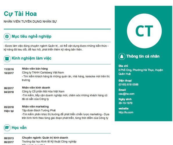 Gợi ý cách viết Mẫu CV tham khảo NHÂN VIÊN TUYỂN DỤNG NHÂN SỰ