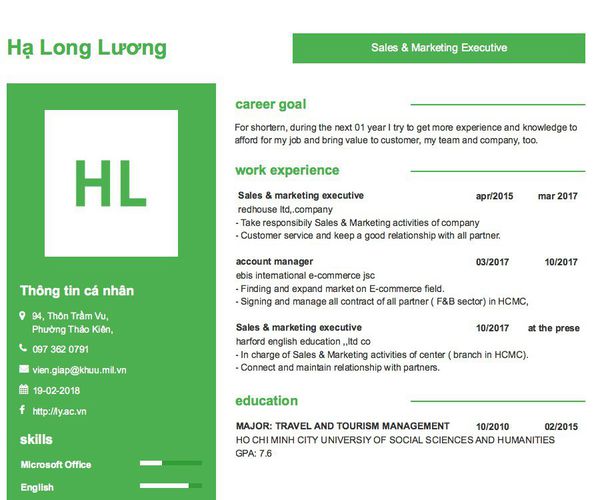 Mẫu CV  Sales & Marketing Executive