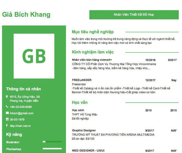 Mẫu CV Nhân Viên Thiết Kế Đồ Hoạ