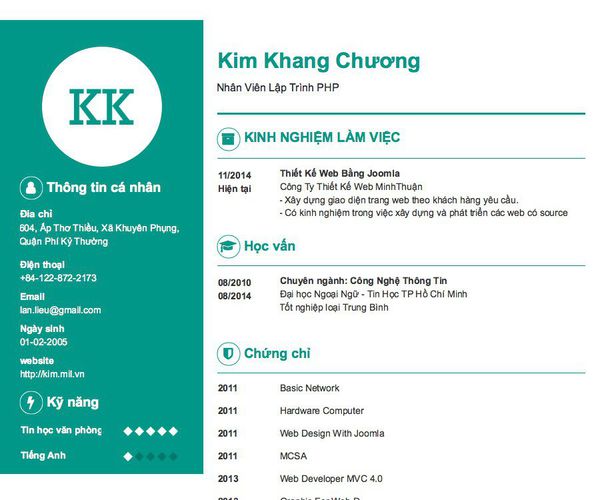 Mẫu CV Nhân Viên Lập Trình PHP