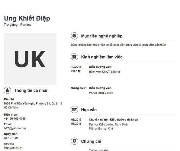 Mẫu CV Trợ giảng - Partime