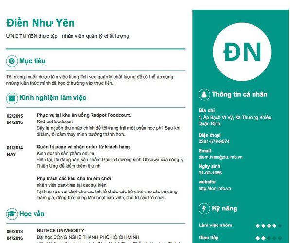 Gợi ý cách viết Mẫu CV tham khảo ỨNG TUYỂN thực tập   nhân viên quản lý chất lượng