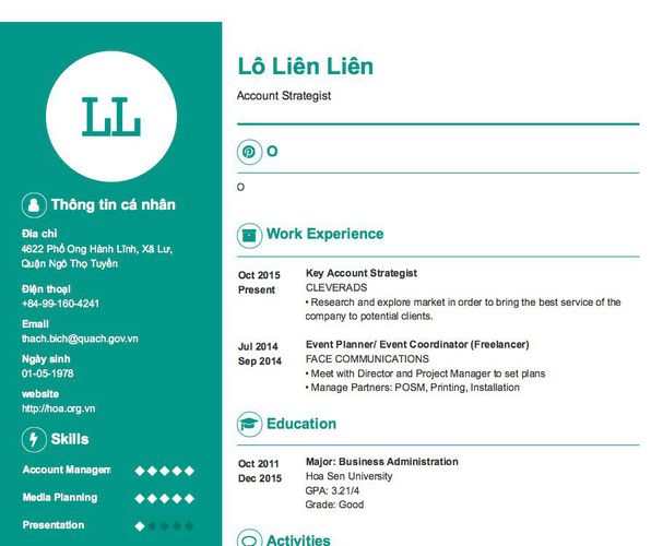 Mẫu CV Account Strategist