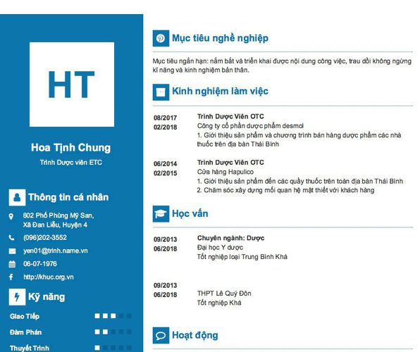 Mẫu CV Trình Dược viên ETC