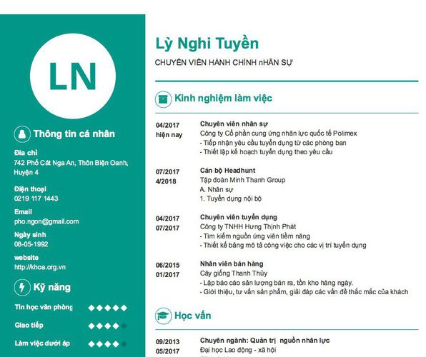 Gợi ý cách viết Mẫu CV tham khảo CHUYÊN VIÊN HÀNH CHÍNH nHÂN SỰ