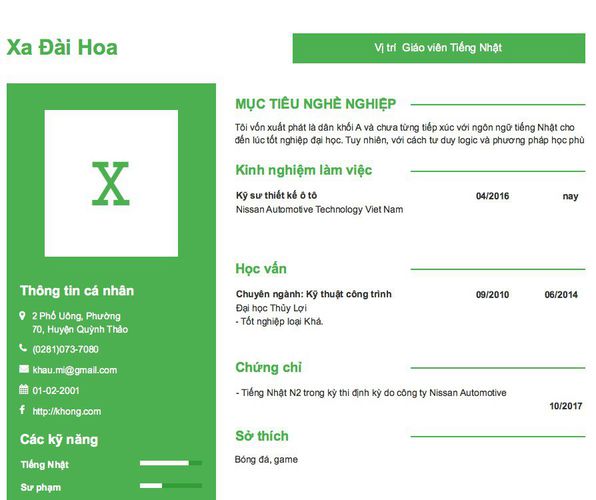 Gợi ý cách viết Mẫu CV tham khảo Vị trí  Giáo viên Tiếng Nhật
