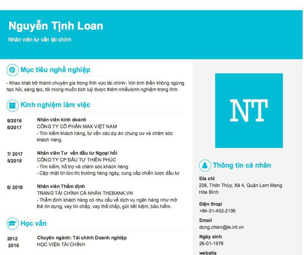 Gợi ý cách viết Mẫu CV tham khảo Nhân viên tư vấn tài chính