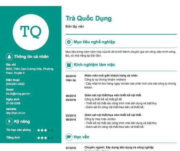 Mẫu CV Biên tập viên