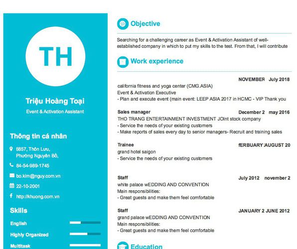 Mẫu CV Event & Activation Assistant