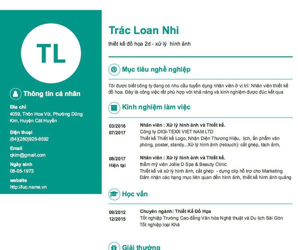 Mẫu CV thiết kế đồ họa 2d - xử lý  hình ảnh