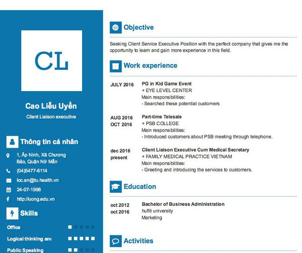 Mẫu CV Client Liaison executive